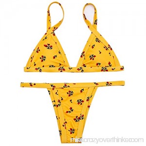 TSWRK Womens Yellow Floral Rose Print Triangle Microkini Two Piece Bikini B07GNLYD66